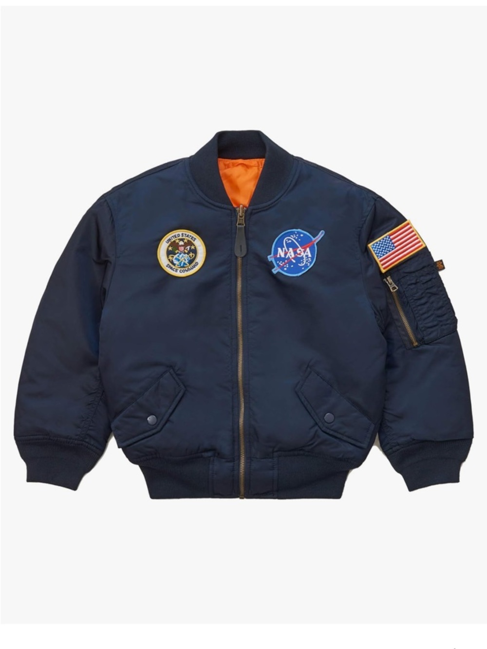 Alpha Industries Navy Bomber Jacket with NASA Patch-size Boys Youth Large 14/16